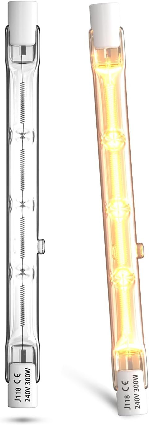 R7s 118 Mm 300 W Warmweiße, Dimmbare Halogenlampe, 5900 Lm, Für Innen- Und Außenbeleuchtung, 2er-pack