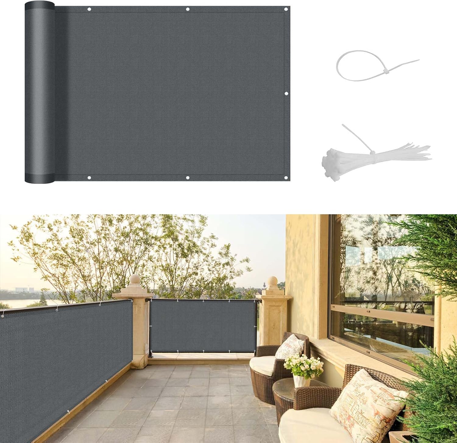 Balkon-sichtschutz 90 X 400 Cm, Anthrazit – Wasserdichter Windschutz Mit Ösen Und Befestigungsmaterial Für Terrasse Und Garten