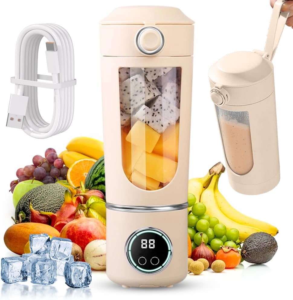 Tragbarer Standmixer – 700 Ml – 12 Edelstahlklingen – Usb-c-akku – Digitalanzeige – Beige
