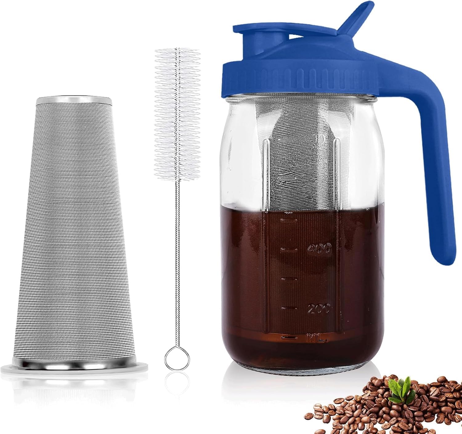 Kaffeemaschine Für Kaltbrühkaffee – 1,8 L – Glas Und Edelstahl – 160-mikron-filter – Für Kaffee Und Tee – Blau