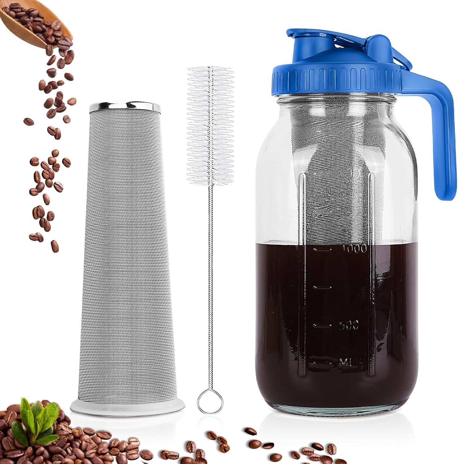 1,8-liter-kaltbrüh-kaffeemaschine – Glas Und Edelstahl – 160-mikron-filter – Für Kaffee Und Tee – Blau