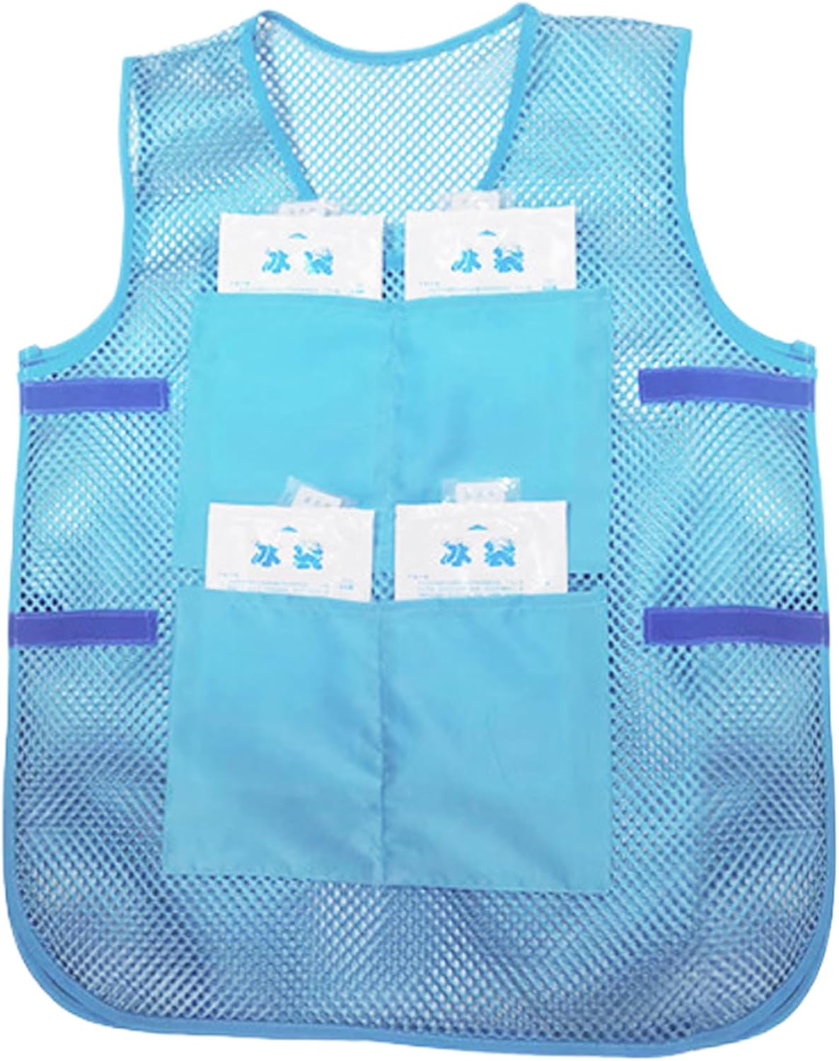 Kühlweste – 1-teilig – Polyester-mesh – Kühlakkutaschen – Outdoor-arbeit/sport – Blau, Größe 3xl