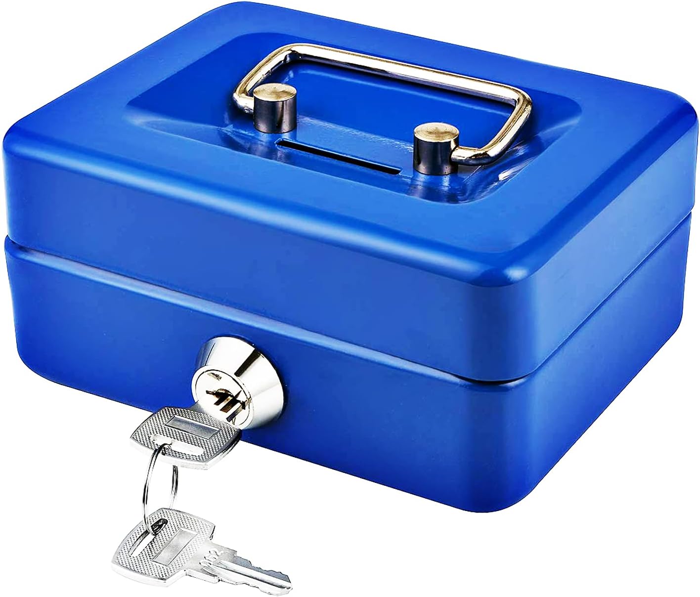 Tragbarer Tresor – 1 Stück – Blauer Stahl – Doppelschloss – Für Bargeld Und Schmuck – 15 X 12,5 X 7,6 Cm