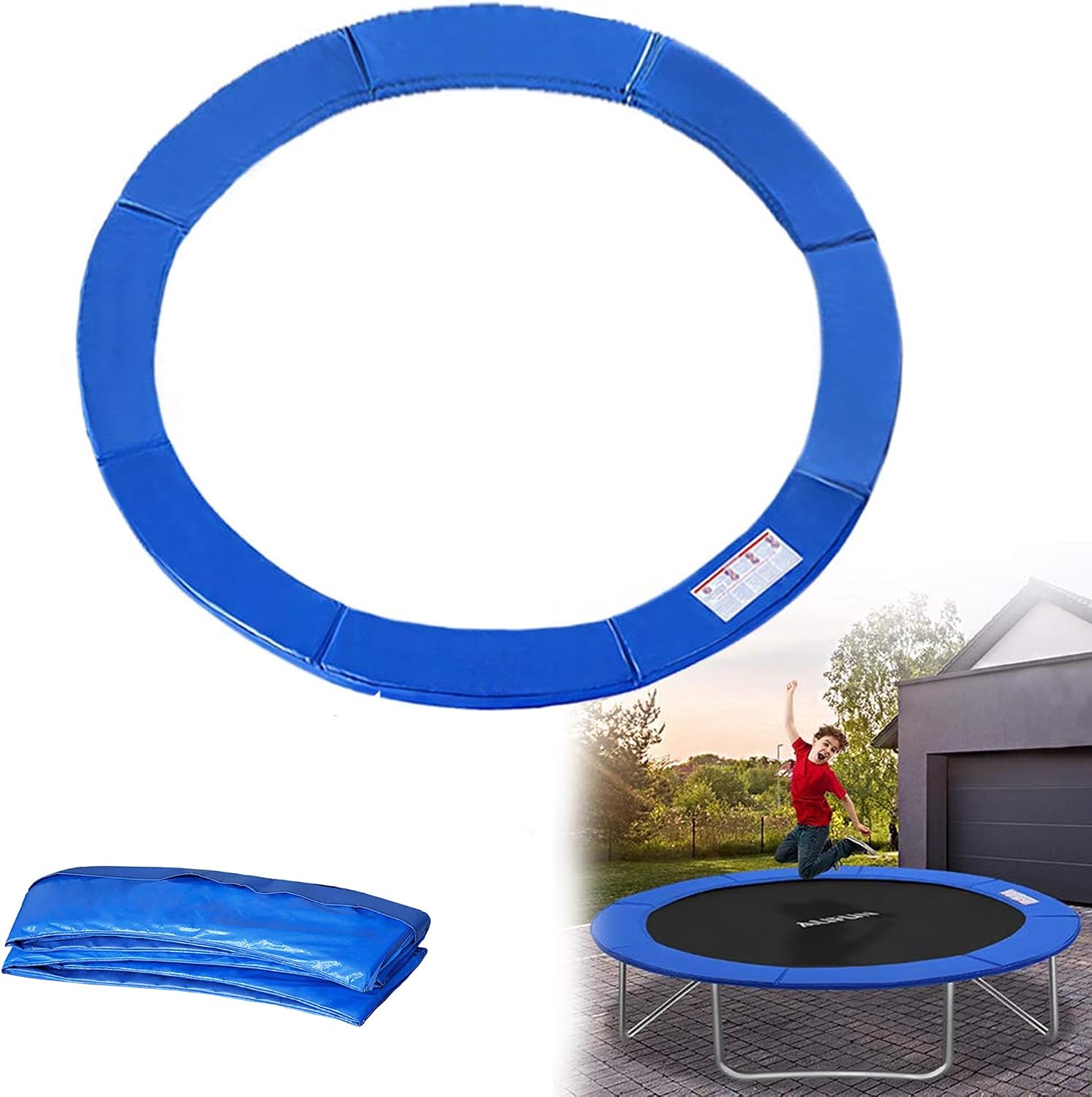 Blaue Pvc-trampolinabdeckung, Durchmesser 244–366 Cm, Gepolsterte Federabdeckung, Uv-beständig, Gartensicherheit