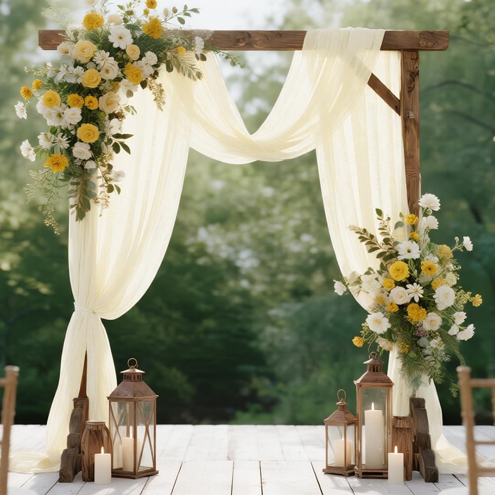 Elfenbeinfarbener Musselin-vorhangstoff – 1 Stück – Polyester – Dekoration Für Hochzeitsbögen – Zeremonie Und Empfang – 75 X 600 Cm