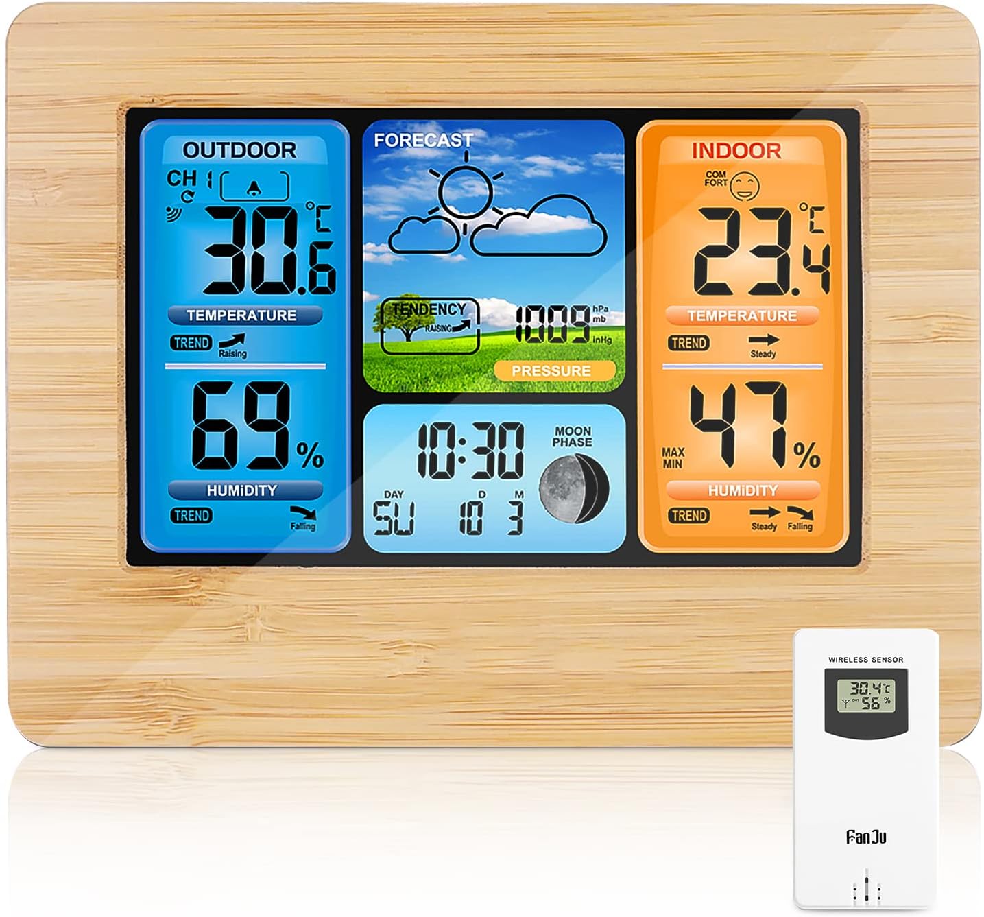 Drahtlose Wetterstation Mit 6,5-zoll-lcd-bildschirm (gelb), Temperatur- Und Feuchtigkeitsmessung, Wettervorhersage, Barometer, Mondphasenanzeige Und Alarmfunktion Für Den Innen- Und Außenbereich