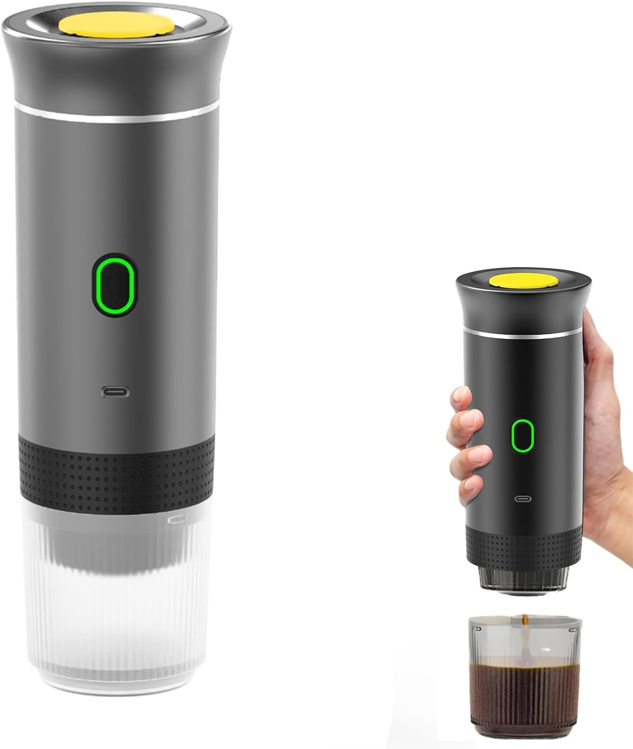 Tragbare Kaffeemaschine – 12 V, Wiederaufladbar – Abs Und Edelstahl – Kompatibel Mit K-cups Und Gemahlenem Kaffee – Ideal Für Reisen Und Camping – Grau