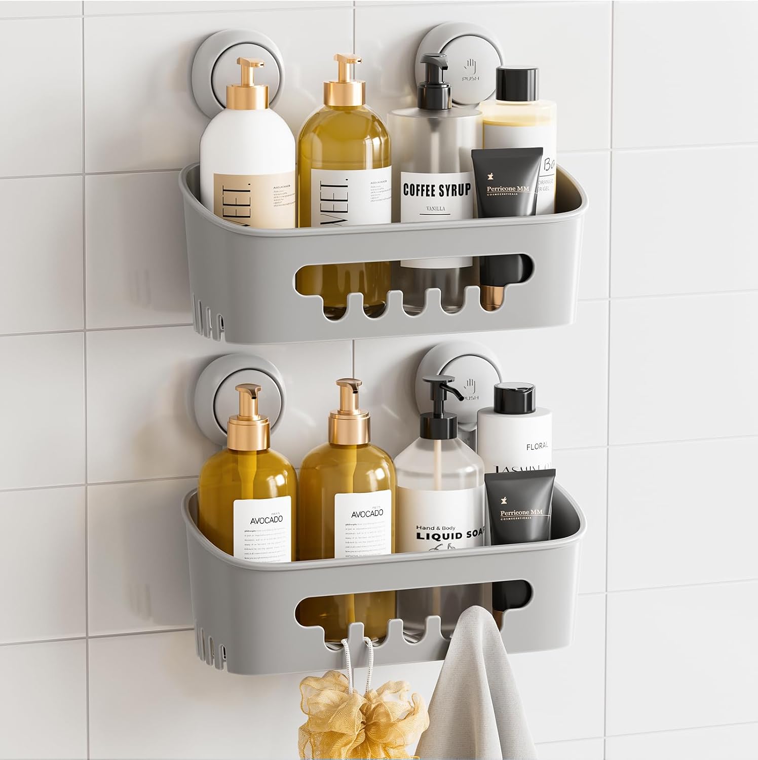 Eckduschablage – 1 Stück – Grauer Kunststoff – Saugnapfbefestigung Ohne Bohren – Aufbewahrung Für Shampoo Im Badezimmer