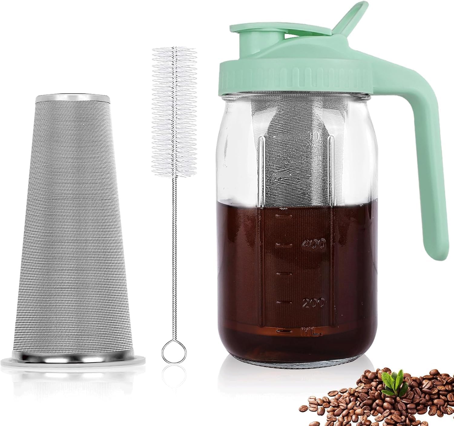 Kaffeemaschine Für Kaltbrühkaffee, 1,8 L – Glas- Und Edelstahlfilter – Für Kaffee Und Kalten Tee – Grün