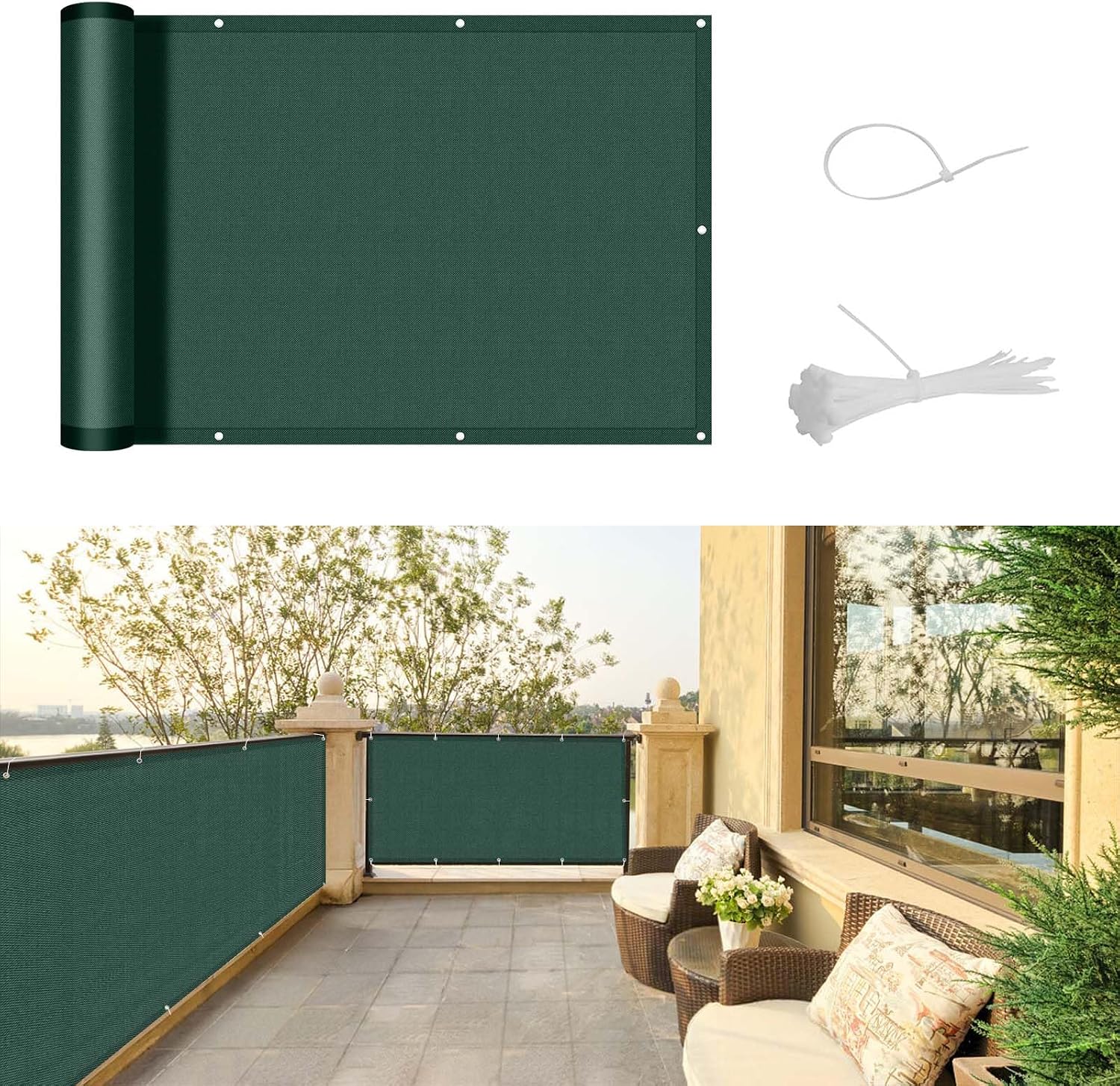 Balkon-sichtschutz – 1 Stück – Polyester – Uv-schutz Und Wasserdicht – Für Terrasse, Garten, Patio – 90 X 400 Cm, Grün