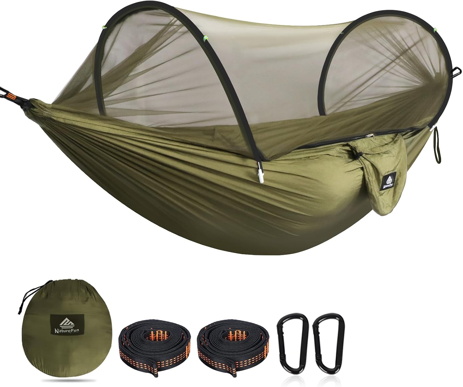 Camping-hängematte – 1 Person – Fallschirmseide – Moskitonetz – Tragkraft 300 Kg – Grün