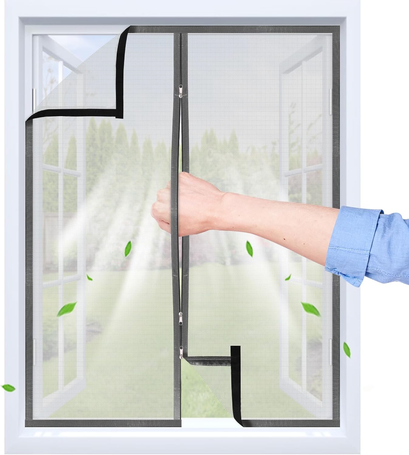 Selbstklebendes Fenster-moskitonetz – 1 Stück – Pp-netzgewebe – Reißverschluss – Insektensicher – 75 X 110 Cm