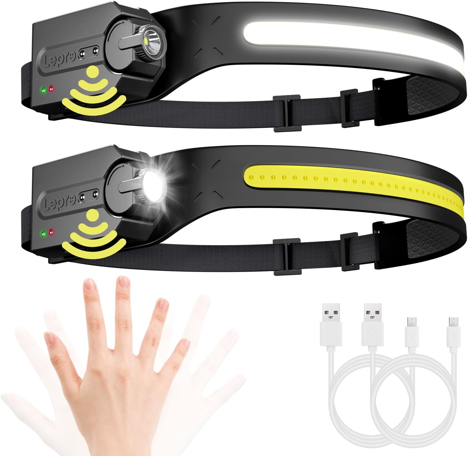 Led-stirnlampe – 2er-pack – Usb-aufladbar – 5 Modi Und Sensor – Ipx4 Wasserdicht – Camping Und Arbeit