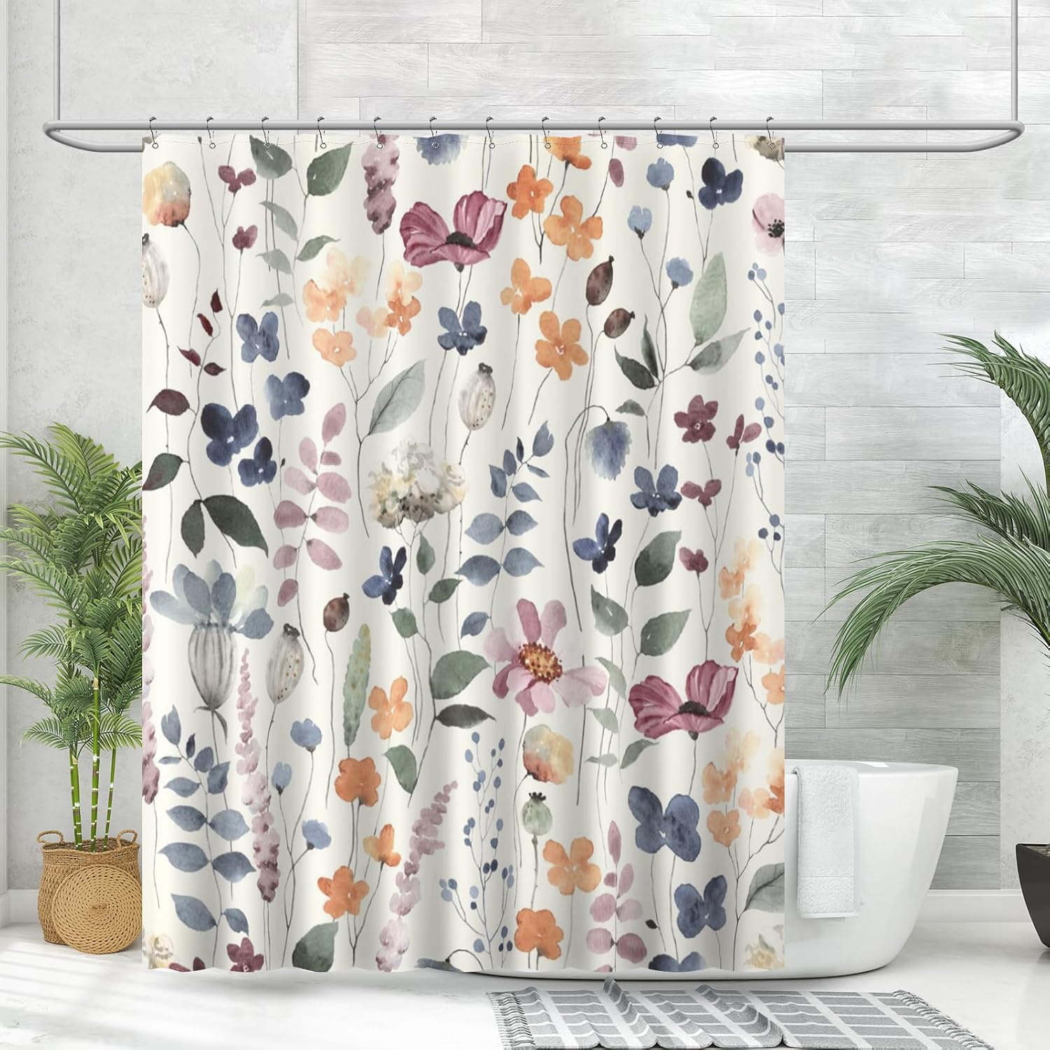 Duschvorhang – 12 Haken – Polyestergewebe – Blumenmuster – Badezimmer – 183 X 183 Cm