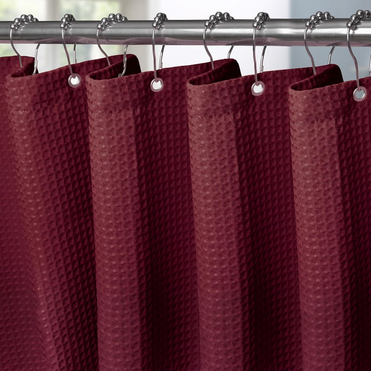 Duschvorhang – 1-teilig – Waffelpiqué-polyester – Wasserdicht Und Schimmelresistent – Für Badewanne/schrank – 182 X 182 Cm, Burgunderrot