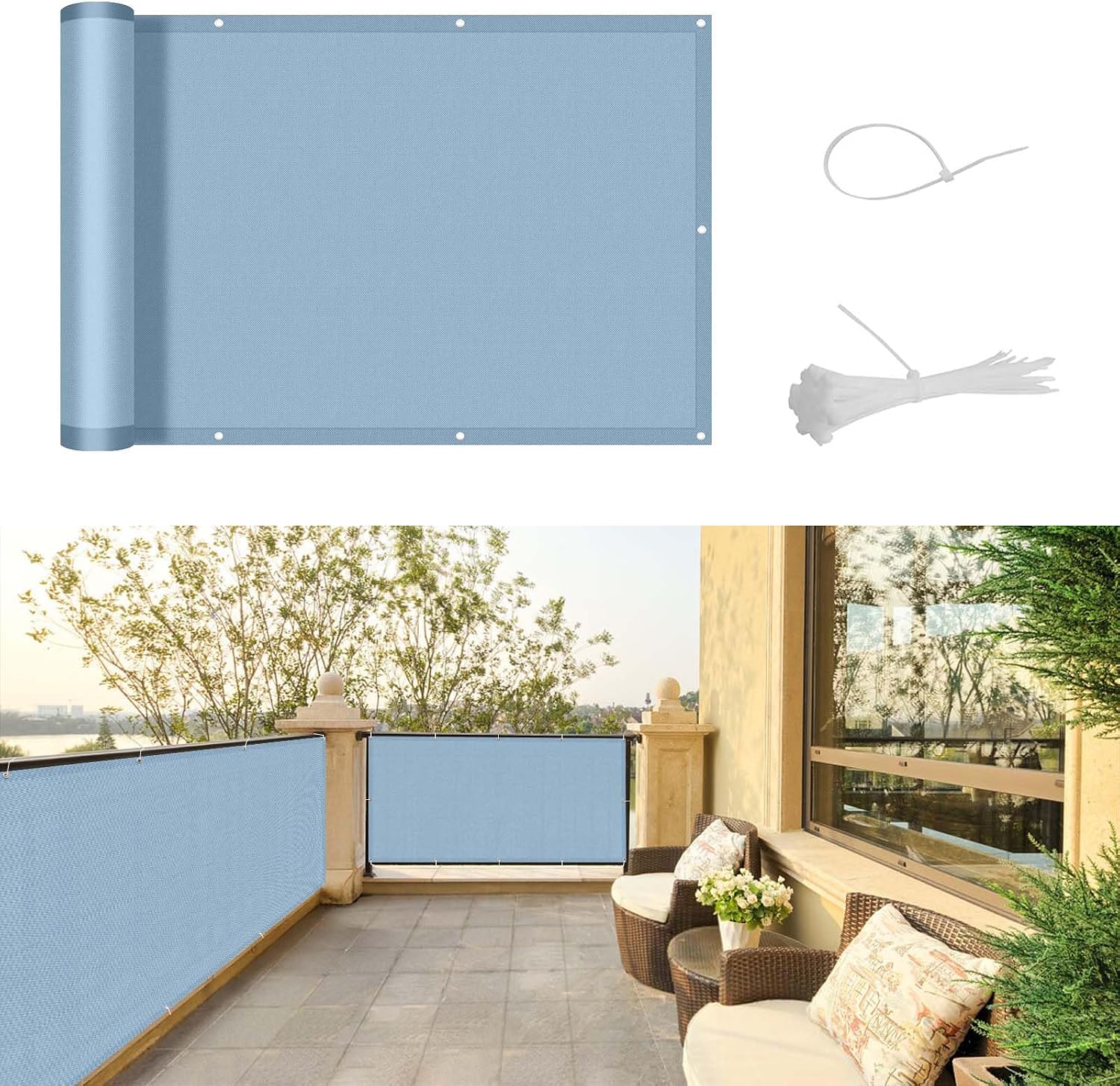 Balkon-sichtschutz – 1-teilig – Polyester – Uv-beständig Und Wasserdicht – Für Terrasse, Garten, Balkon – 90 X 300 Cm, Hellgrau