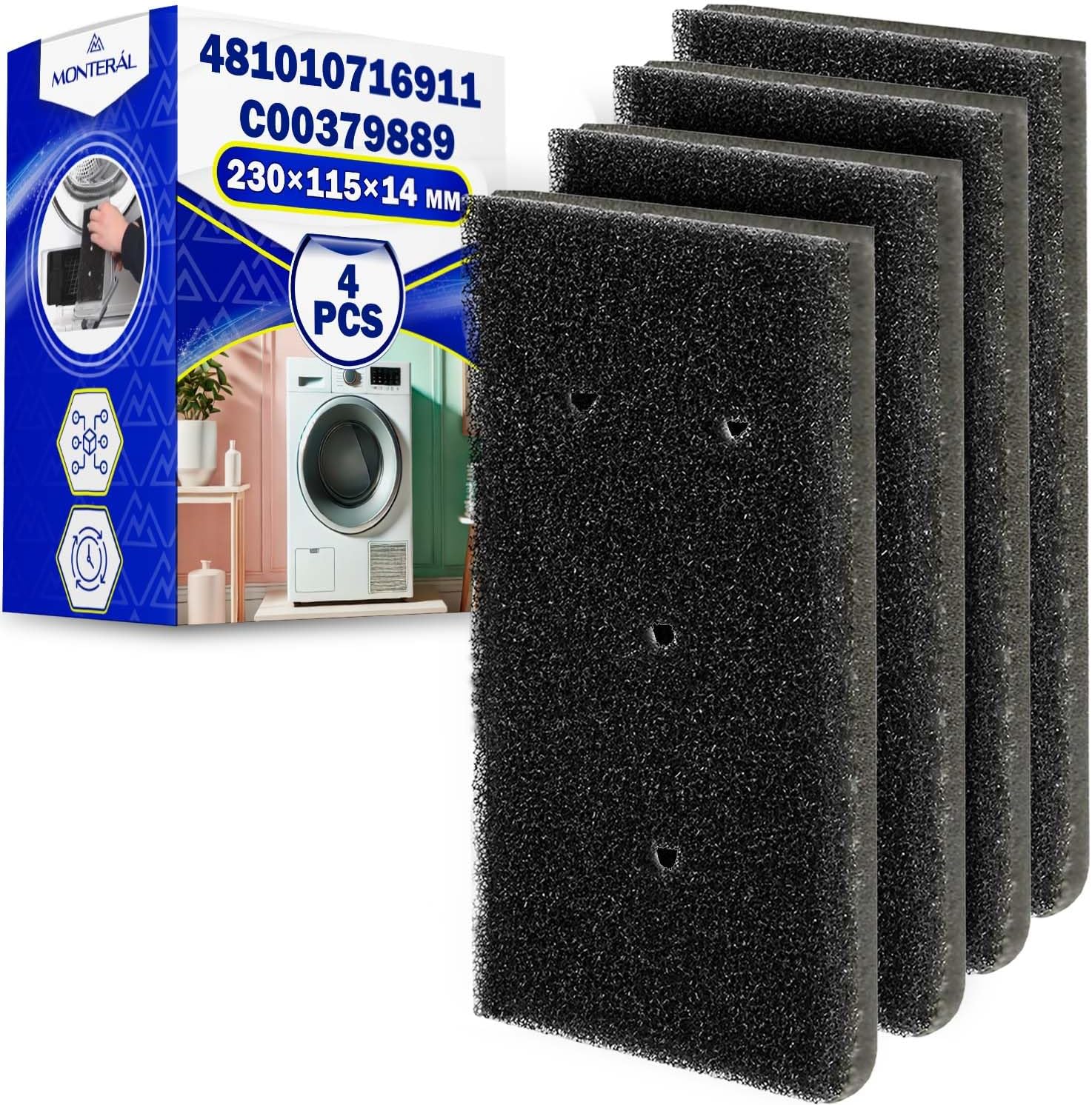 Trocknerfilter – 4 Stück – Schaumstoff – Kompatibel Mit Whirlpool Und Indesit – 230 X 115 X 14 Mm