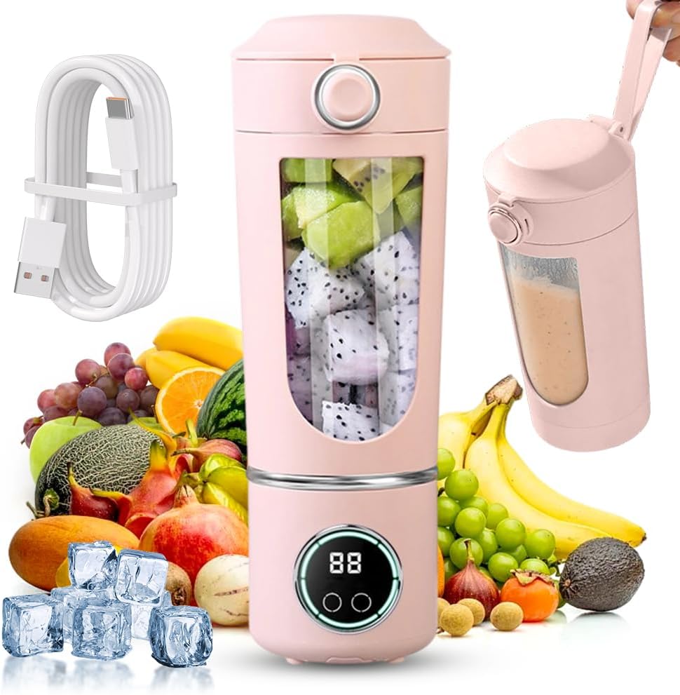 Tragbarer 700-ml-standmixer – 12 Edelstahlklingen – Usb-c-ladeanschluss – Digitalanzeige – Für Smoothies Und Säfte – Pink
