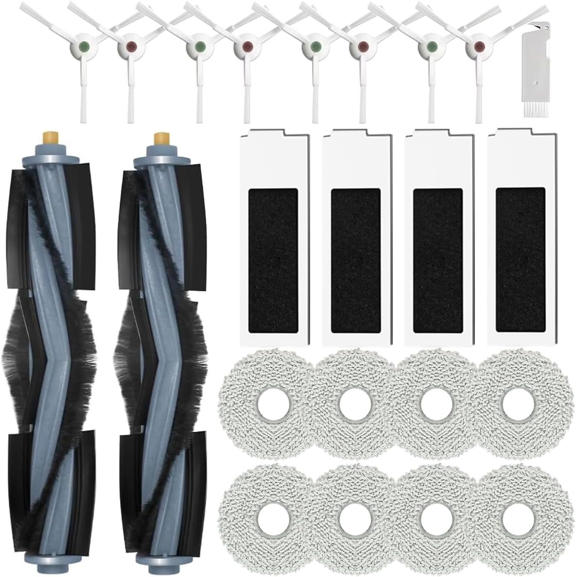 Ecovacs Deebot T20e Omni Zubehörset – 2 Hauptbürsten, 8 Wischpads, 4 Filter, 8 Seitenbürsten