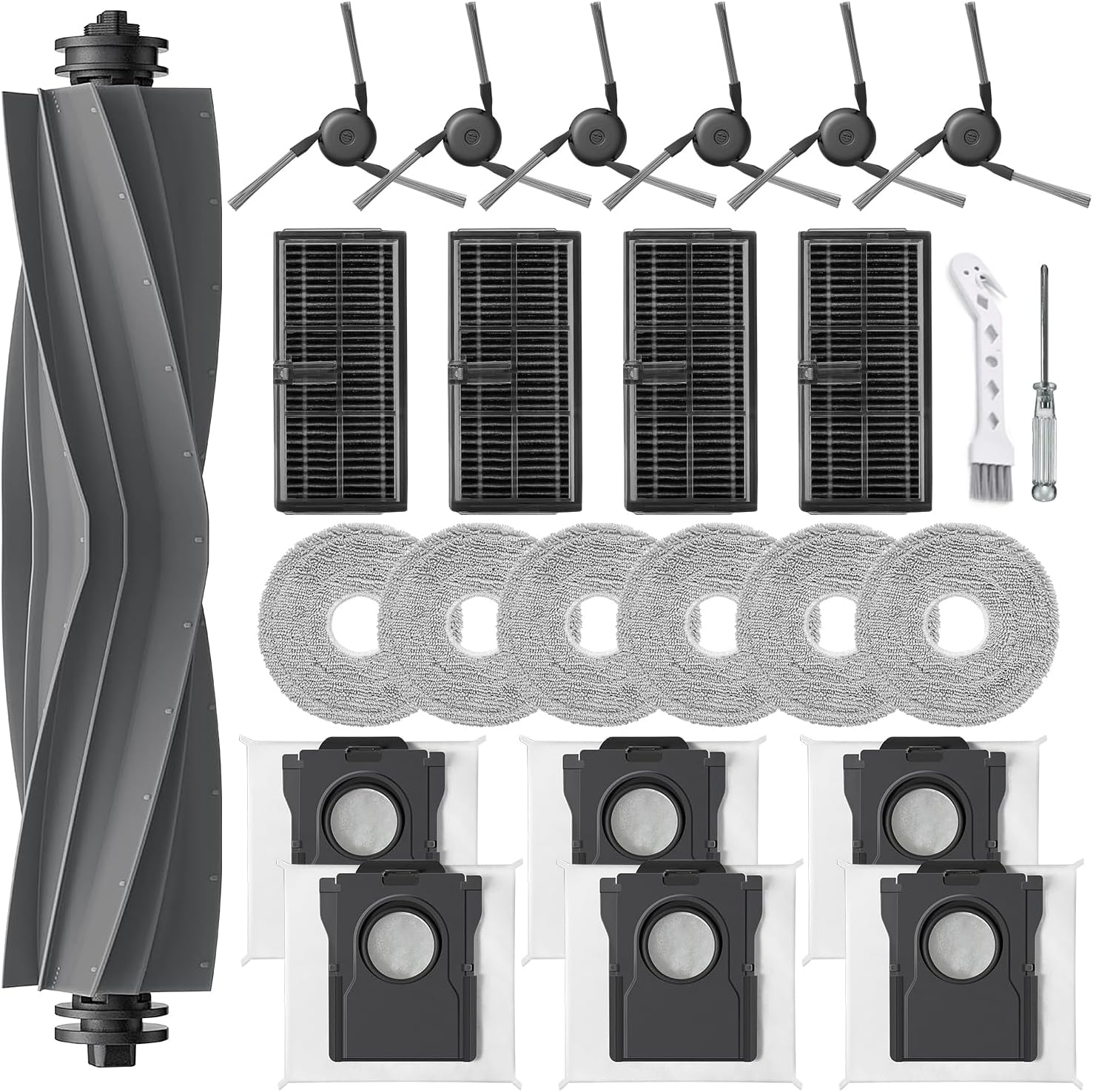 Zubehörset Für Saugroboter – 1 Hauptbürste, 6 Beutel, 4 Filter, 6 Wischpads, 6 Seitenbürsten Für Dreame X40 L40 Mova P50