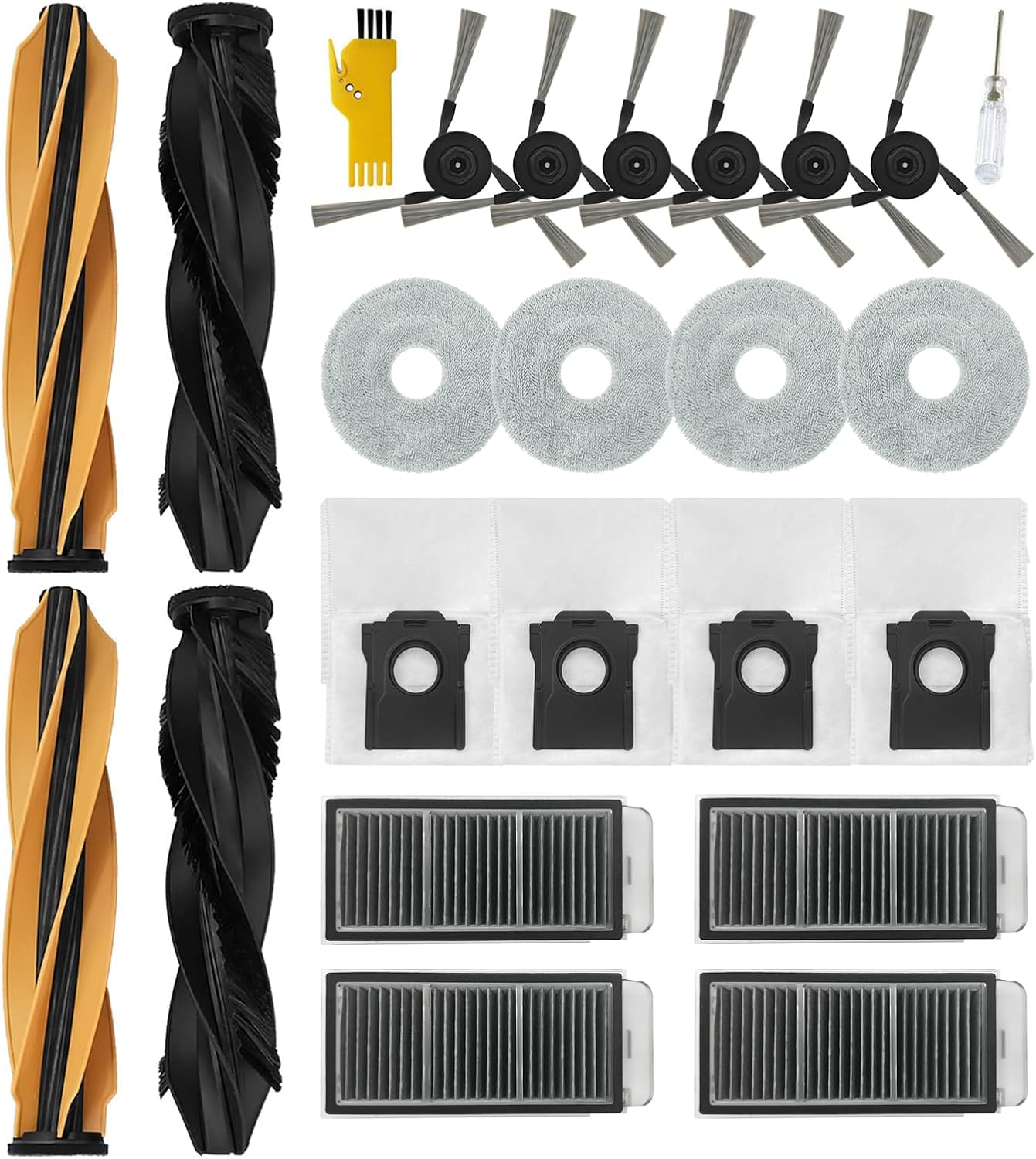 Zubehörset Für Saugroboter – 2 Hauptbürsten, 4 Filter, 6 Seitenbürsten, 4 Wischpads, 4 Beutel – Für Dreame X50, L40s, Mova, V50