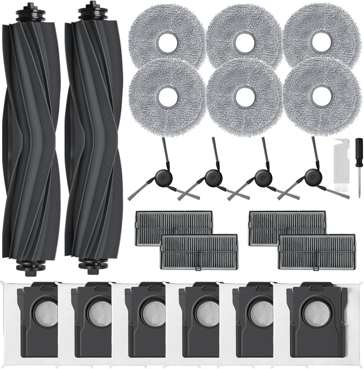 Dreame X40 L40 Mova P50 Saugroboter-zubehörset – 2 Bürsten, 6 Beutel, 6 Wischmopps, 4 Filter