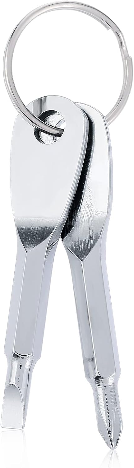 Set Mit 2 Schraubendreher-schlüsselanhängern – Edelstahl – Multifunktional (kreuz- Und Schlitzschraubendreher) – Für Alltägliche Reparaturen – 63 Mm – Silber