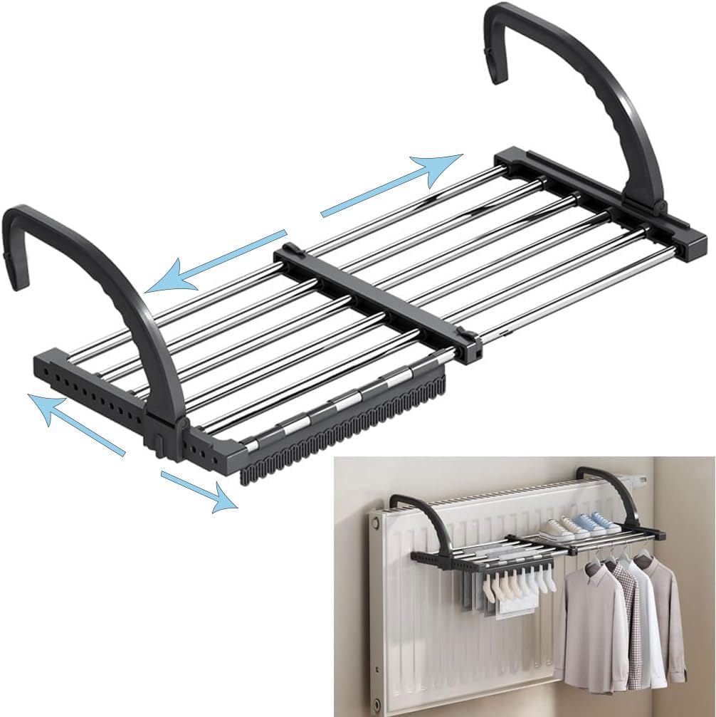 Ausziehbarer Wäschetrockner Für Heizkörper – 6 Stangen – Edelstahl – 64–110 Cm – 6,6 M Kabel – Für Den Innenbereich/balkon