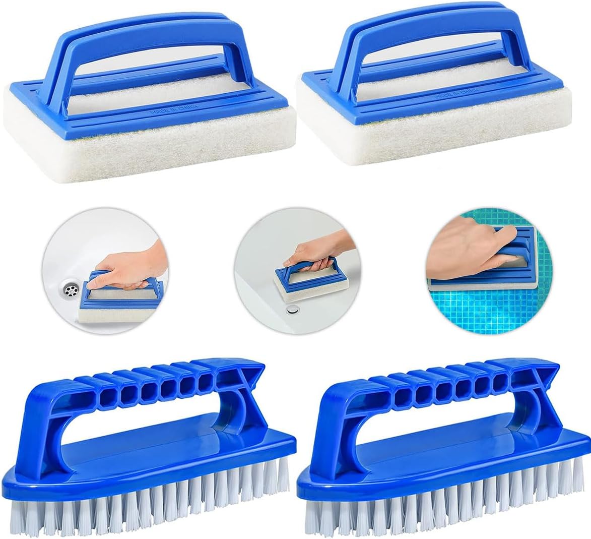 Poolbürste – 4-teilig – Kunststoff Und Nylon – Wasserlinienreinigung – Für Whirlpool Und Badewanne – Ergonomischer Griff