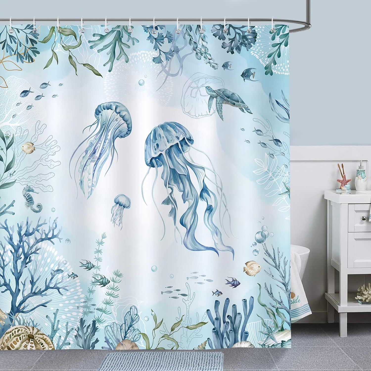 Duschvorhang – 1-teilig – Polyester – Quallenmuster – Wasserdicht Und Waschbar – Für Badezimmer – 180 X 180 Cm