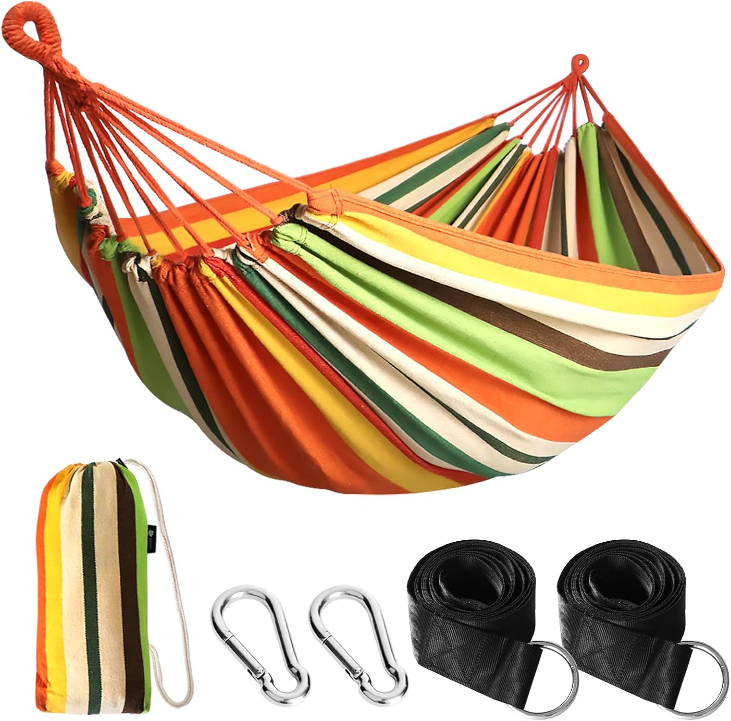 Camping-hängematte – 1 Stück – Strapazierfähige Baumwolle – Tragkraft: 300 Kg – Für Garten, Strand Und Wandern – Mit Gurten Und Tasche