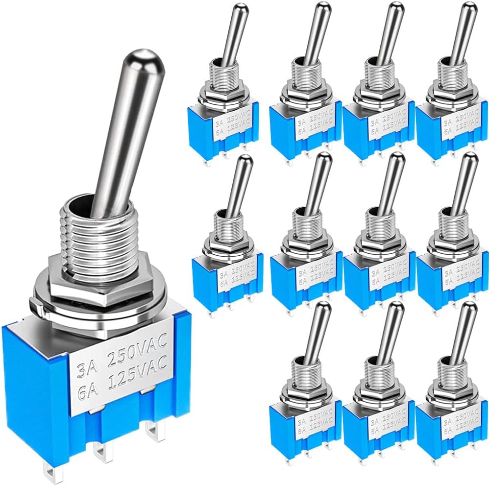 12 Miniatur-spdt-3-positionen-wippschalter, Blau/silber, 6 A, 125 V, Einbau, Motor-/lichtsteuerung