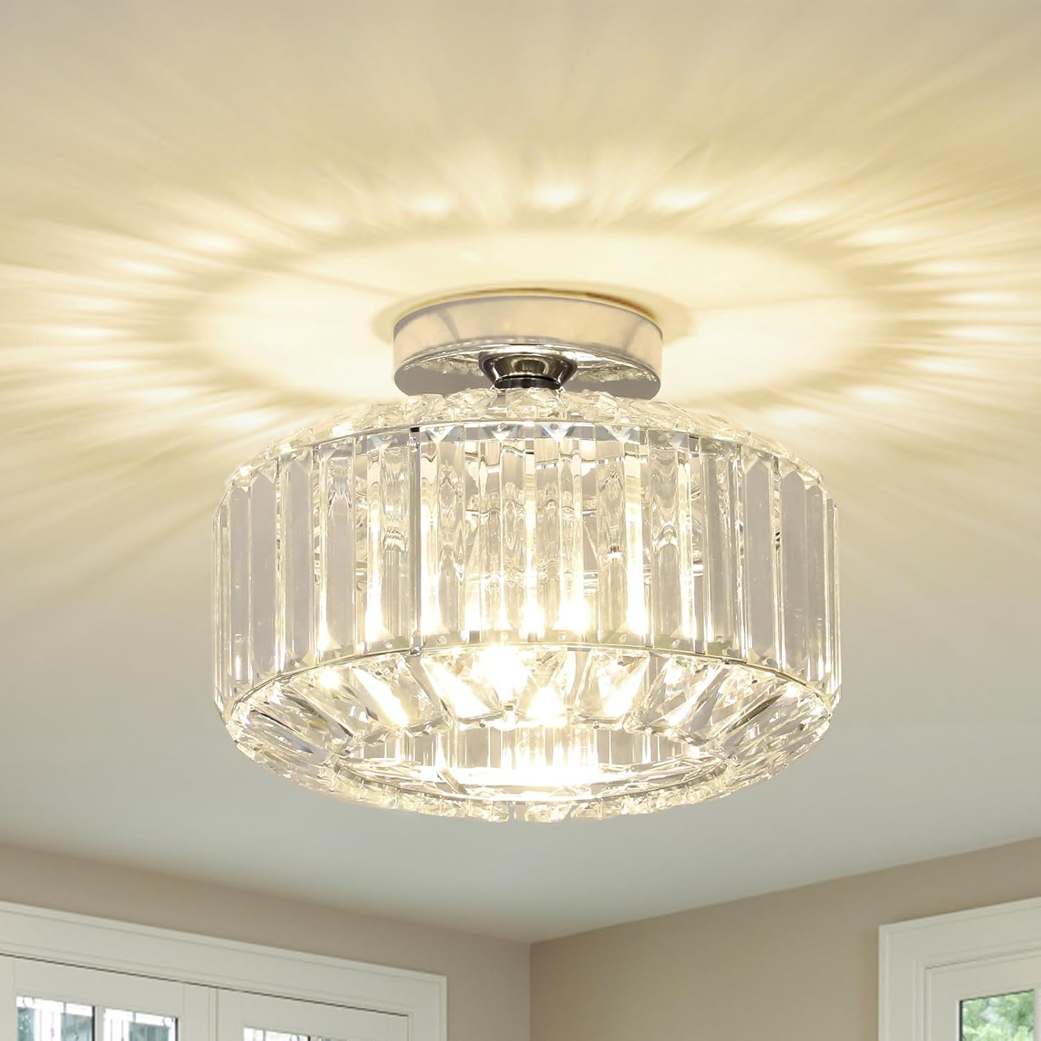 Moderne Deckenleuchte – 1 Stück – K9-kristall Und Chrom – 360°-beleuchtung – Wohnzimmer, Schlafzimmer, Küche – 28 X 22 Cm