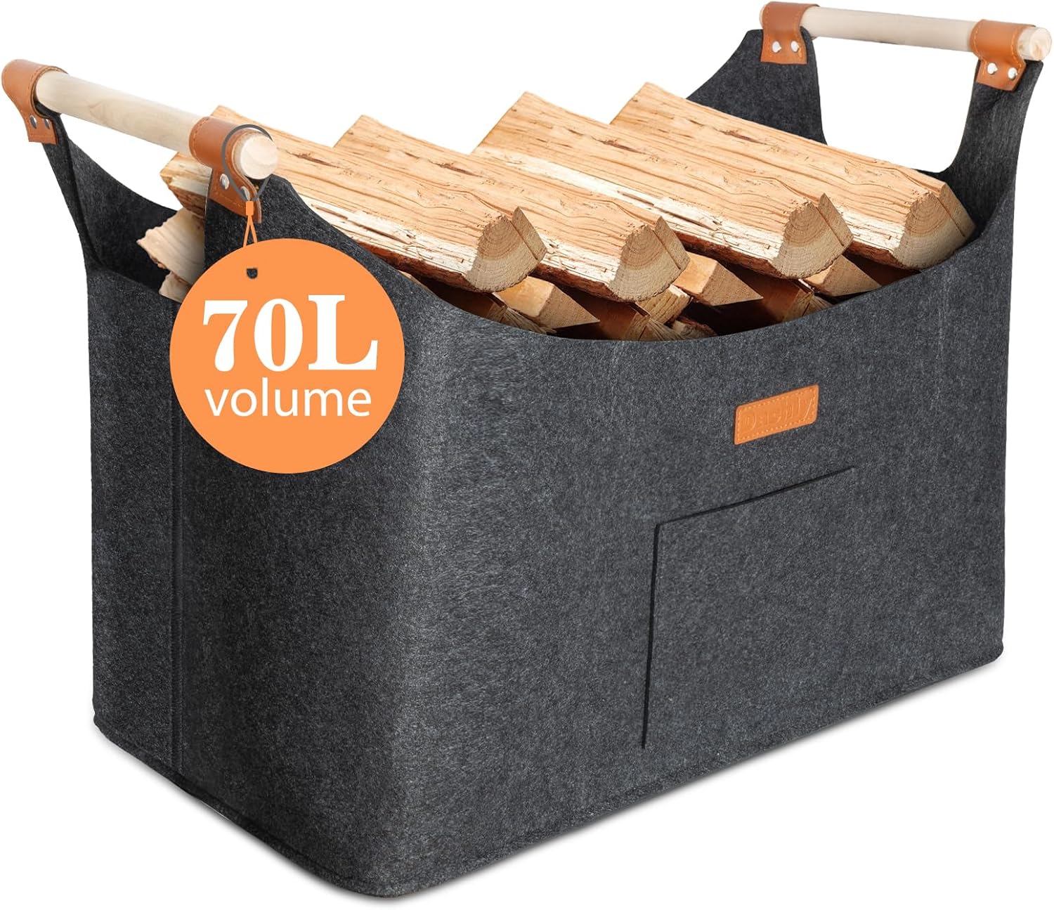 Dicker Filz-holzkorb (70 L) Mit Verstärkten Griffen, Faltbar, Zur Aufbewahrung Am Kamin, Im Wohnzimmer Und Im Garten, Schützt Den Boden Und Ist Leicht Zu Transportieren