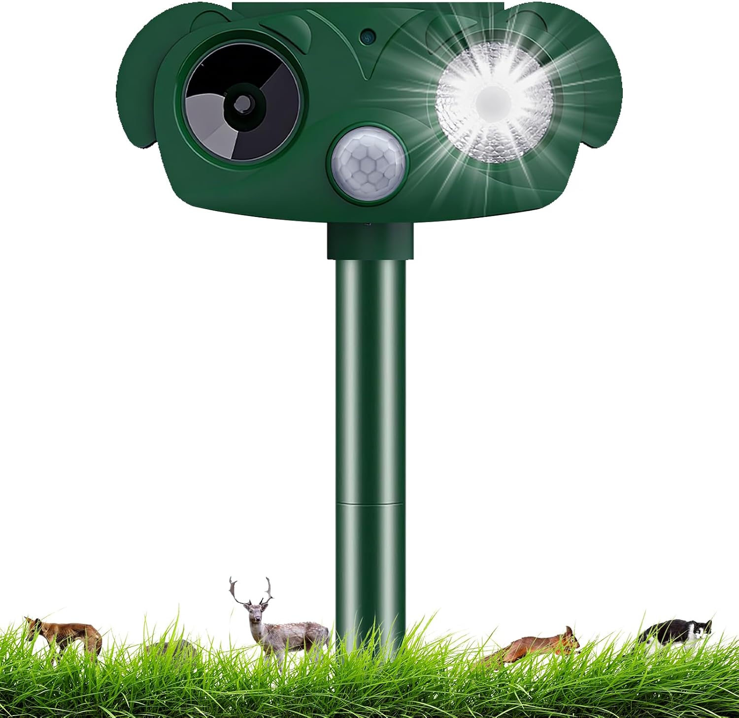 Solarbetriebenes Ultraschall-tierabwehrgerät Ipx6 Mit Led-blitz Und Pir-detektor Für Den Außenbereich, Für Gärten, Katzen, Hunde Und Nagetiere