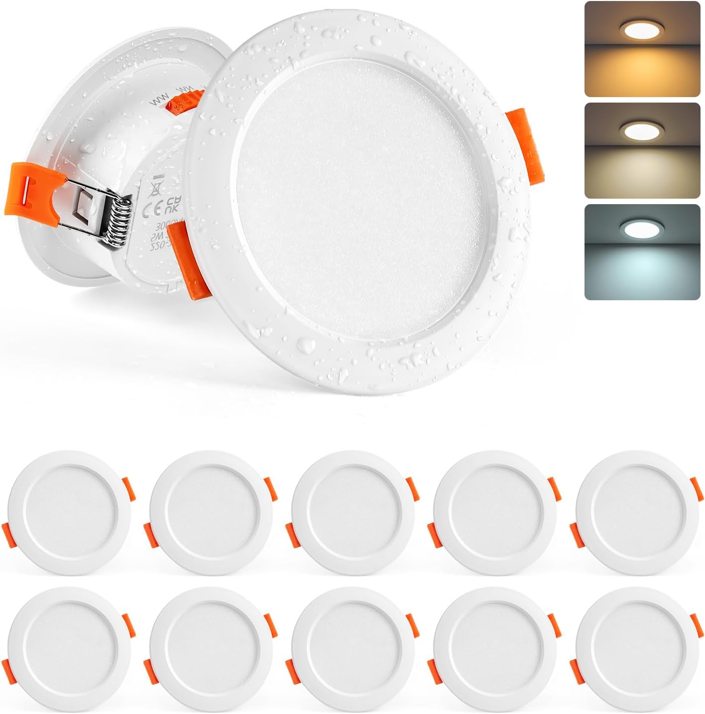 Extraflacher 5-w-led-einbaustrahler, Schutzart Ip44, Einstellbare Farbtemperatur 3000 K–6000 K, 380 Lm Lichtstrom Für Bad Und Küche, 10er-packung