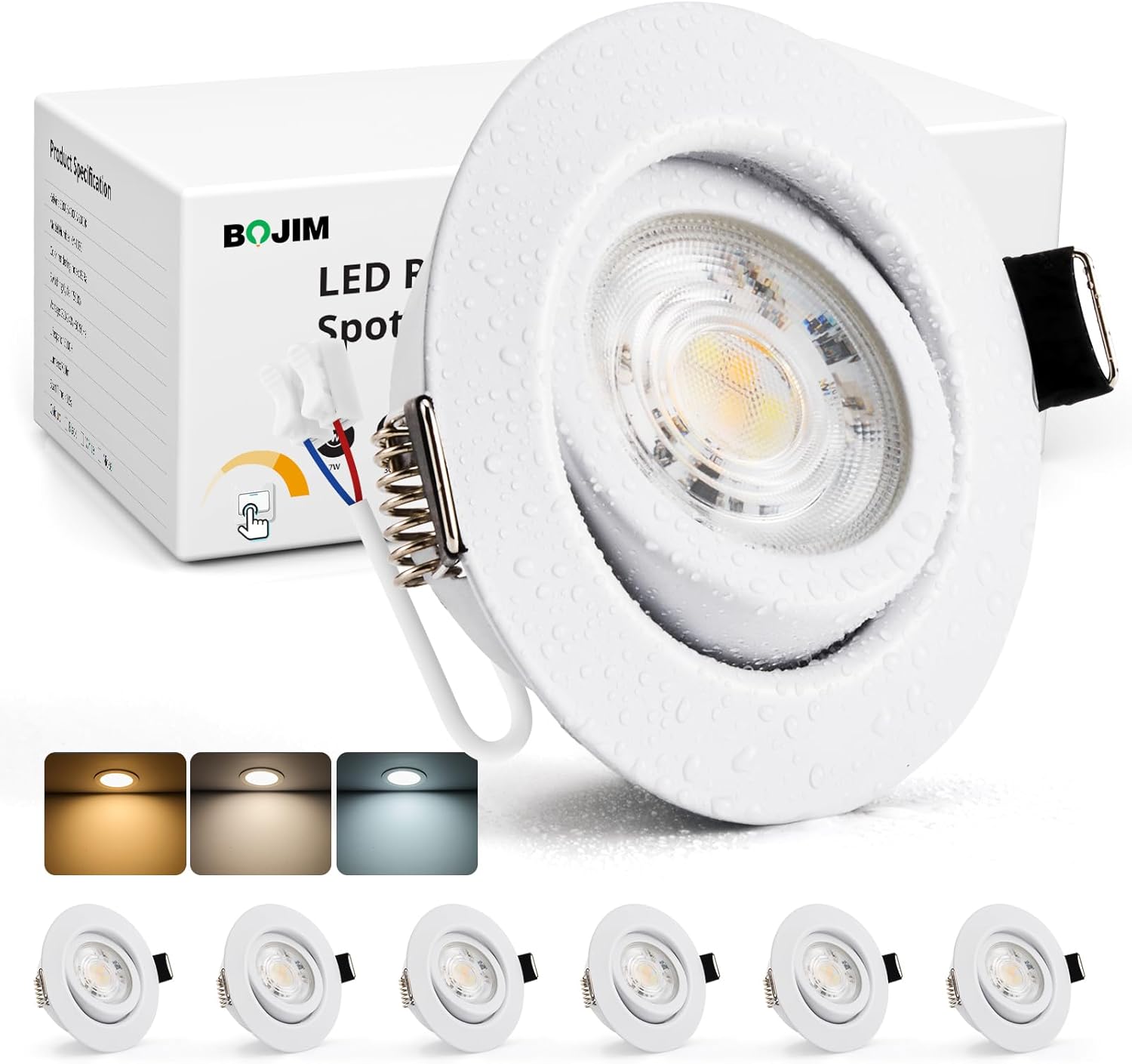 Led-einbaustrahler, 7 W, Schutzart Ip44, Dimmbar, 3 Farbtemperaturen: Warmweiß, Neutralweiß, Kaltweiß, Für Bad, Küche, Wohnzimmer, 6er-pack
