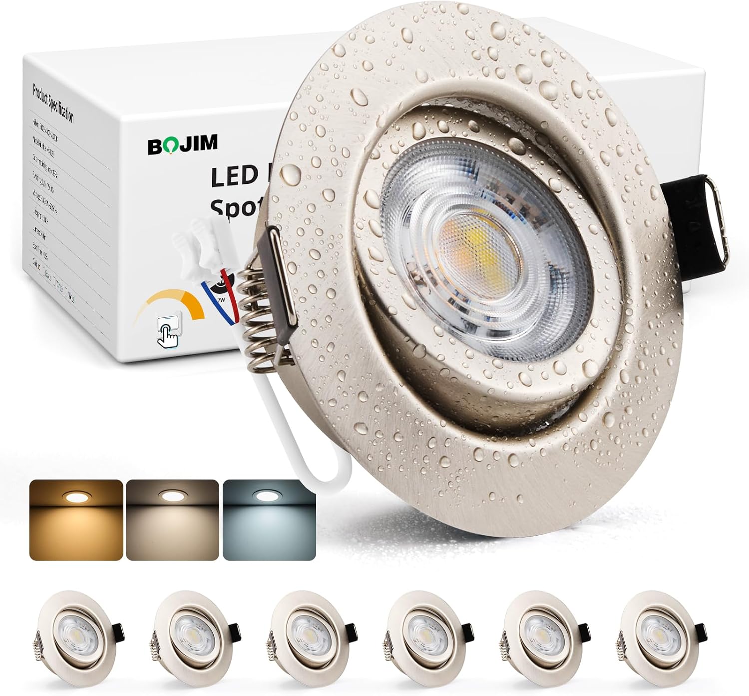 Led-einbaustrahler, 7 W, Dimmbar, Schutzart Ip44, Für Badezimmer (68–80 Mm Einbauöffnung), 3 Farben, Innenbeleuchtung, Küche, Wohnzimmer, Schlafzimmer, 6er-pack