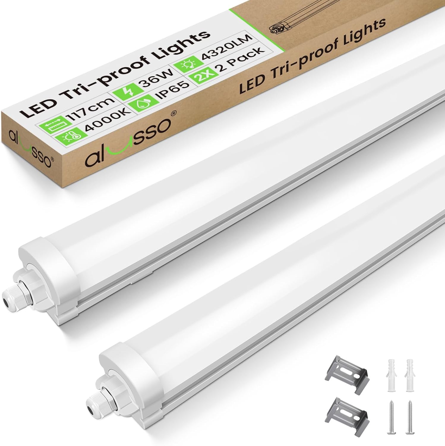 2er-set Led-streifenleuchten, 120 Cm, Neutralweiß (4000 K), Wasserdicht (ip65), Geeignet Für Garage, Werkstatt Und Küche