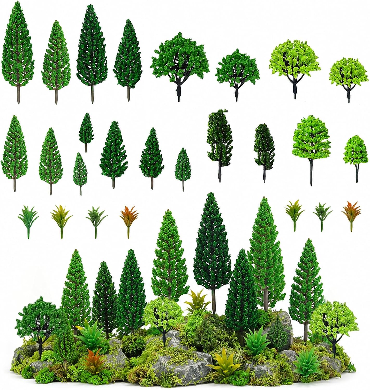 40-teiliges Modellbaum-set, Mini-kunstbäume 4,5-16 Cm, Kunststoffbaummodelle, Ideal Zum Gestalten Von Miniaturlandschaften, Diy-dekorationen Und Sandkästen
