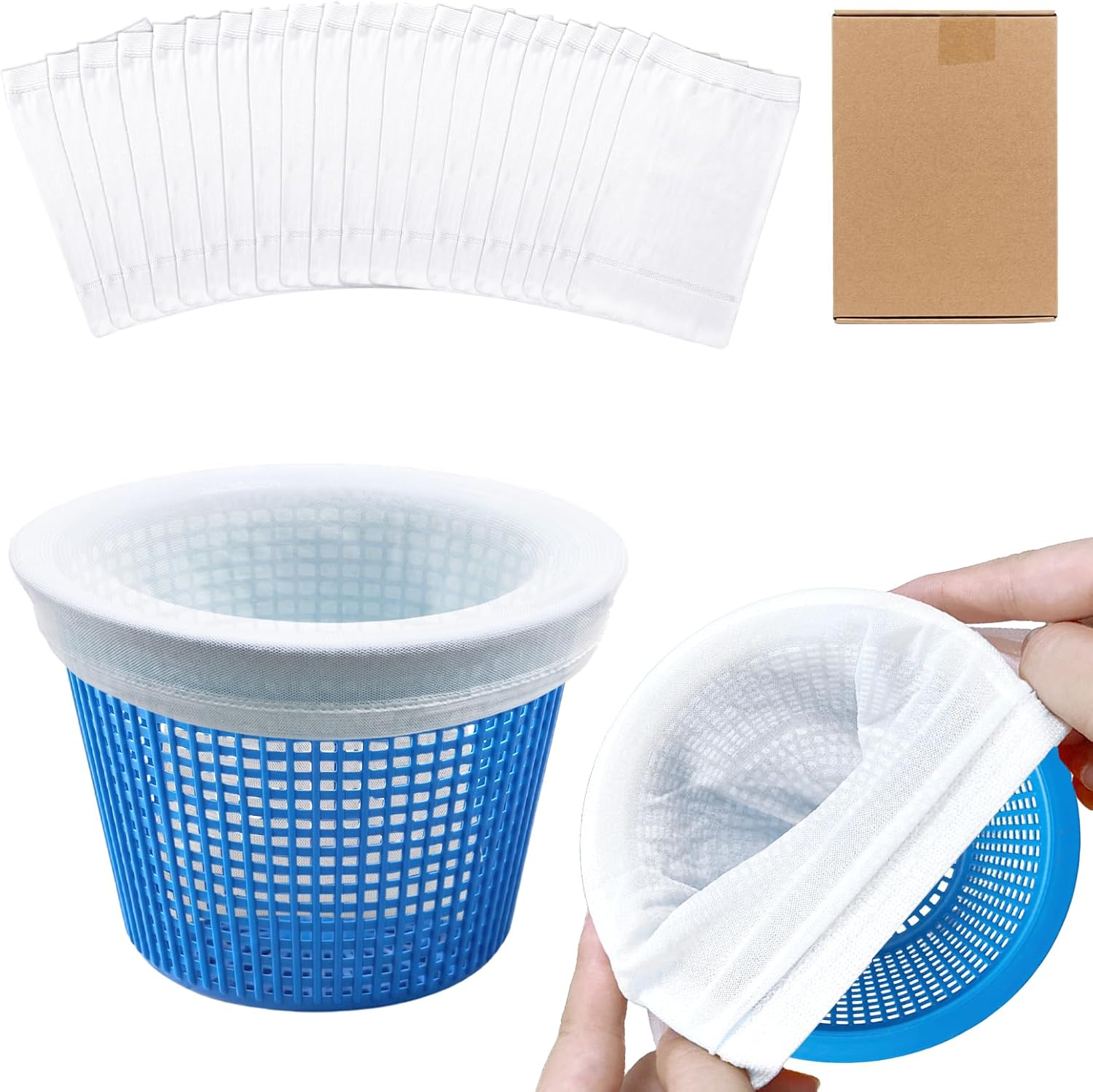 20-teiliges Set Pool-skimmersocken, Wiederverwendbare Poolfiltersocken, Ultrafeines Elastisches Nylongewebe Für Blätter, Pollen, Haare (20 Stück)