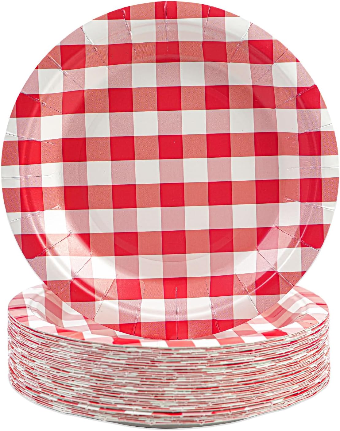 Pappteller – 50 Stück – Karomuster – 18 Cm – Für Partys Und Picknicks – Rot