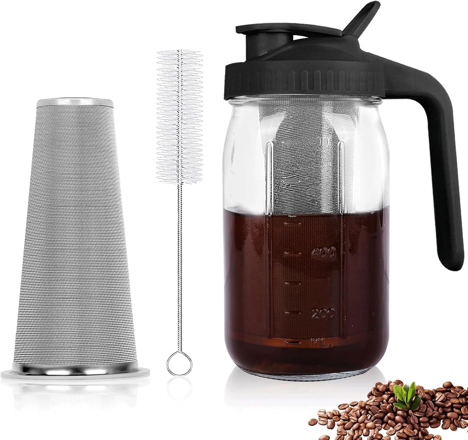 Kaffeemaschine Für Kaltbrühkaffee – 1,8 L – Glas Und Edelstahl – 160-mikron-filter – Für Kaffee Und Tee – Schwarz