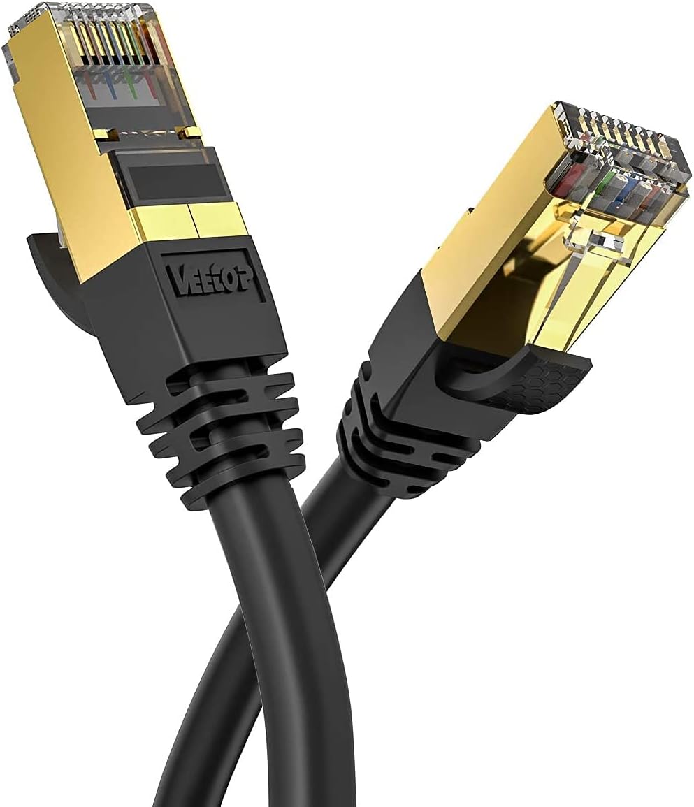 Cat-8-ethernetkabel – 2 M – Geschirmtes Kupferkabel S/ftp – 40 Gbit/s, 2000 Mhz – Für Router, Ps5, Xbox Und Tv – Schwarz