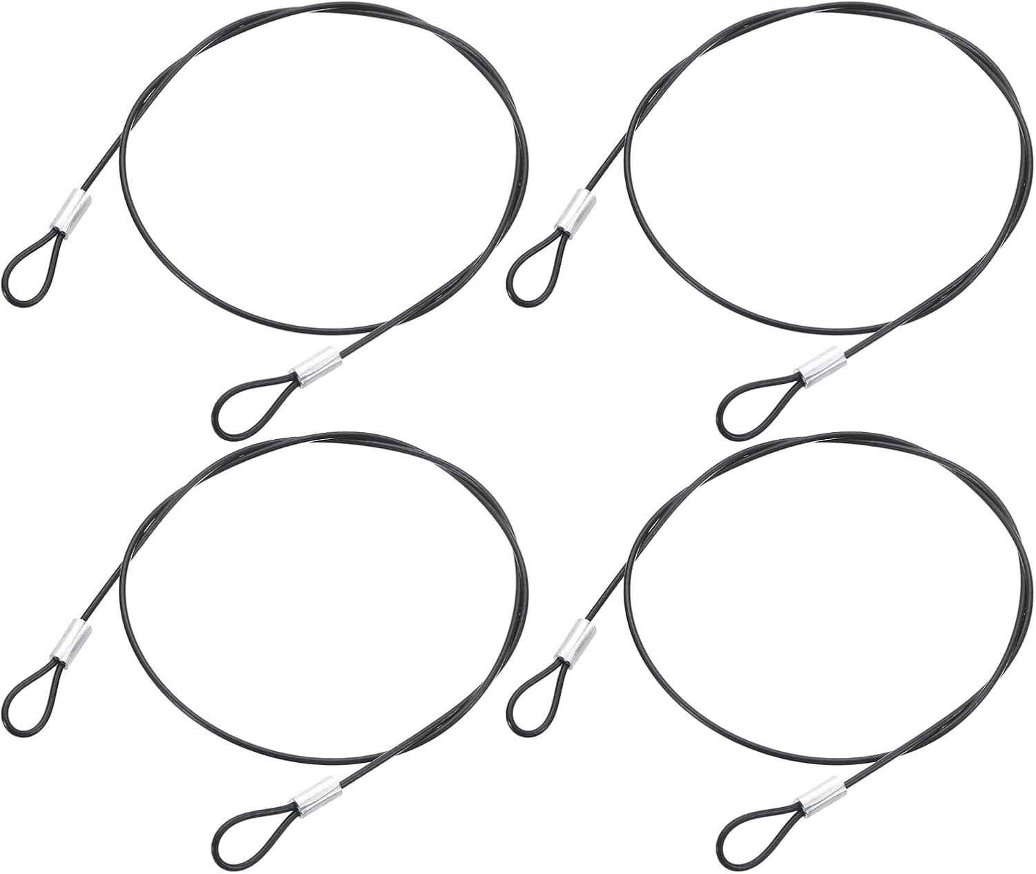 Sicherheitsseil – 4-teilig – Edelstahl – Vinylbeschichtete Schlaufen – Für Möbel Und Fahrräder – 50 Cm X 1,5 Mm – Schwarz