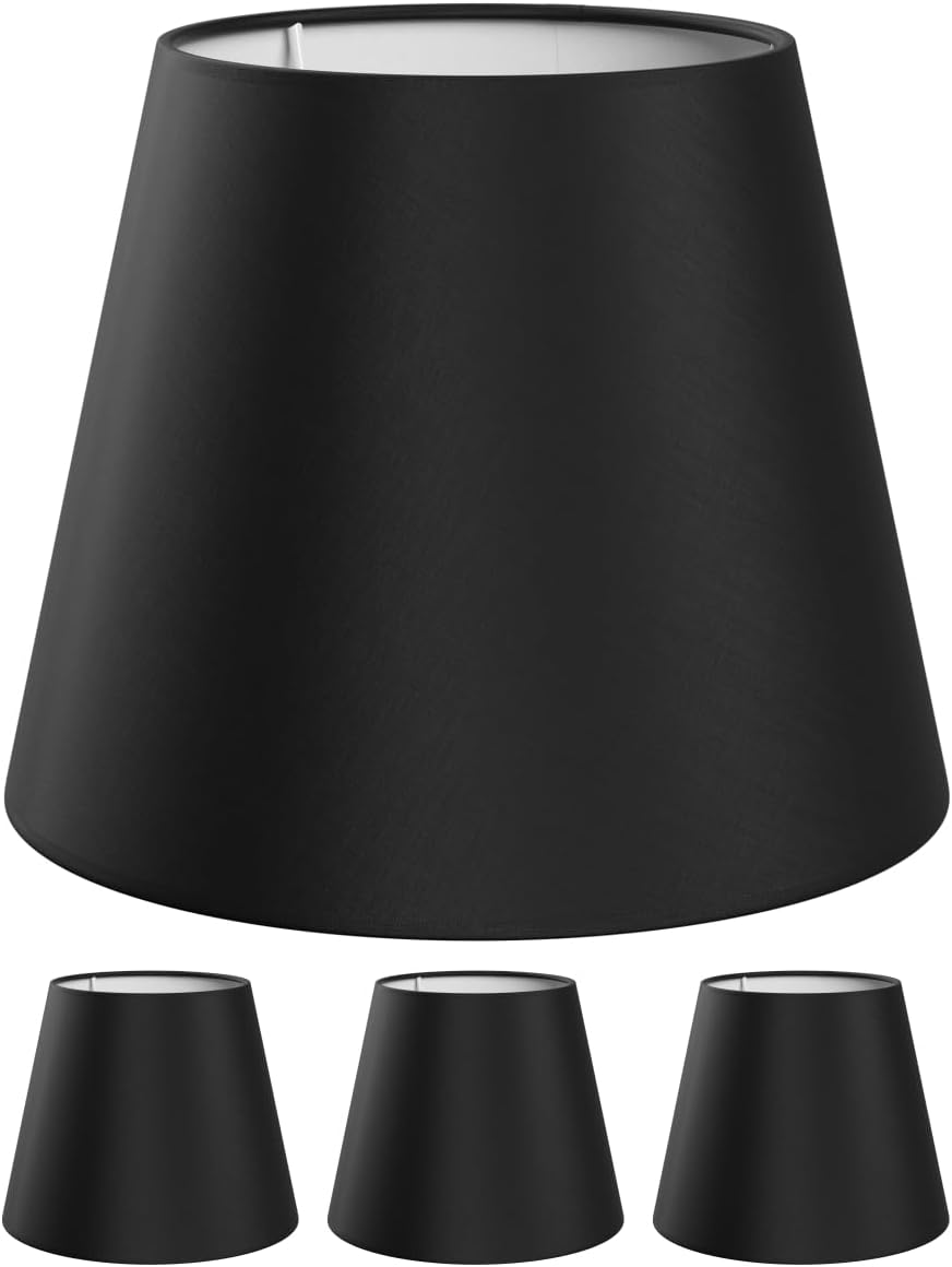 Lampenschirme – 4er-set – Schwarzer Leinenstoff – Klassisches Design – Für Tisch- Und Deckenleuchten – Ø 200 Mm, H 160 Mm