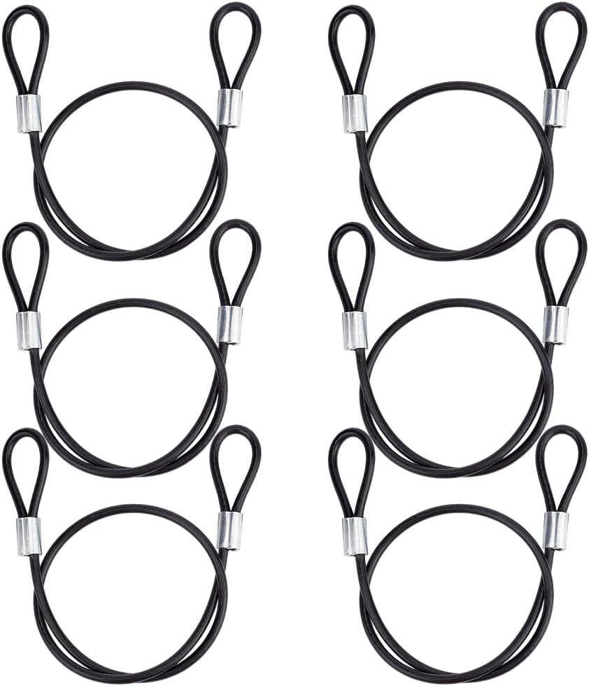 Sicherheitskabel – 6er-pack – Kohlenstoffstahl – Doppelschlaufe – Für Tore Und Vorhängeschlösser – Schwarz, 50,5 Cm