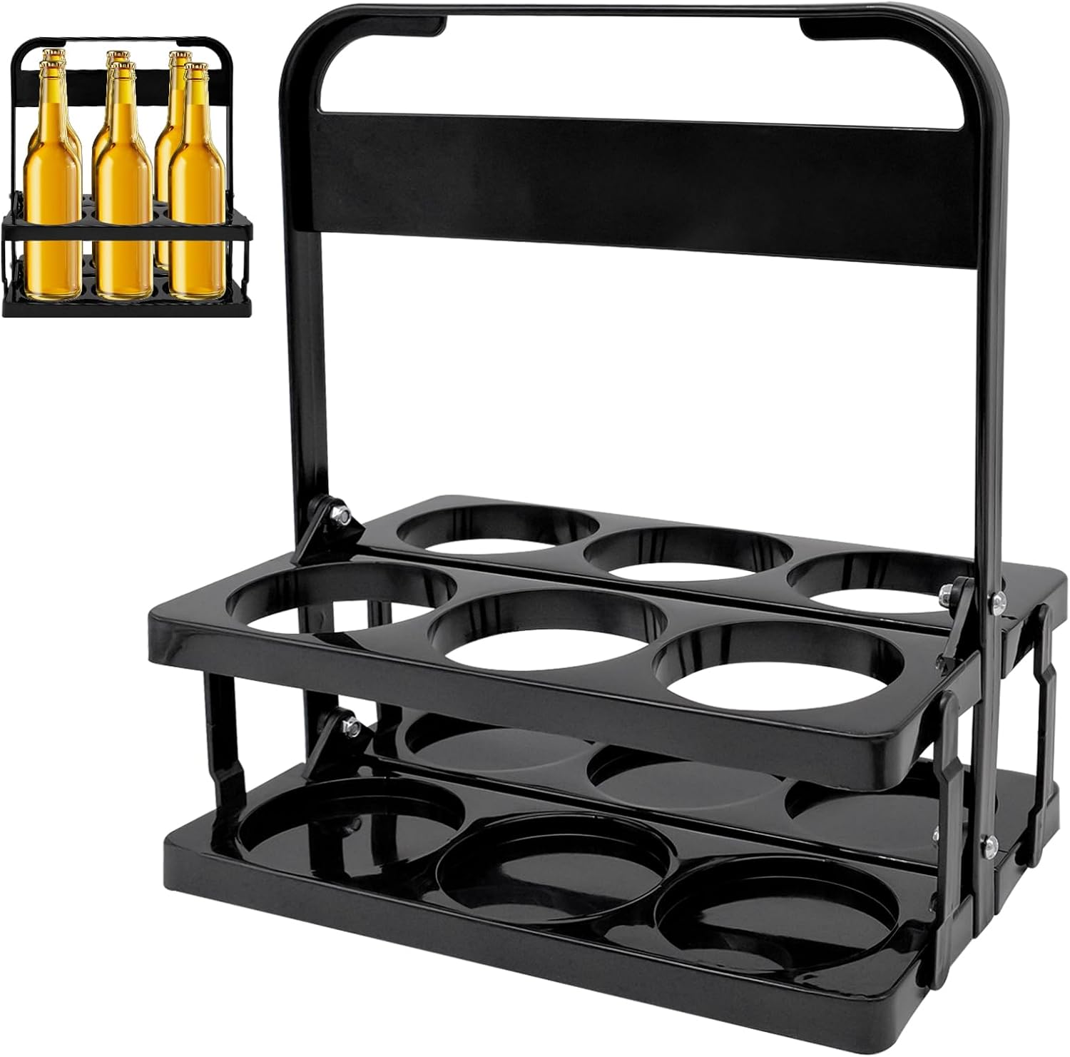 Zusammenklappbarer Flaschenhalter – 6 Fächer – Robustes Kunststoff – Mit Griff – Für Bar Und Picknick – Schwarz