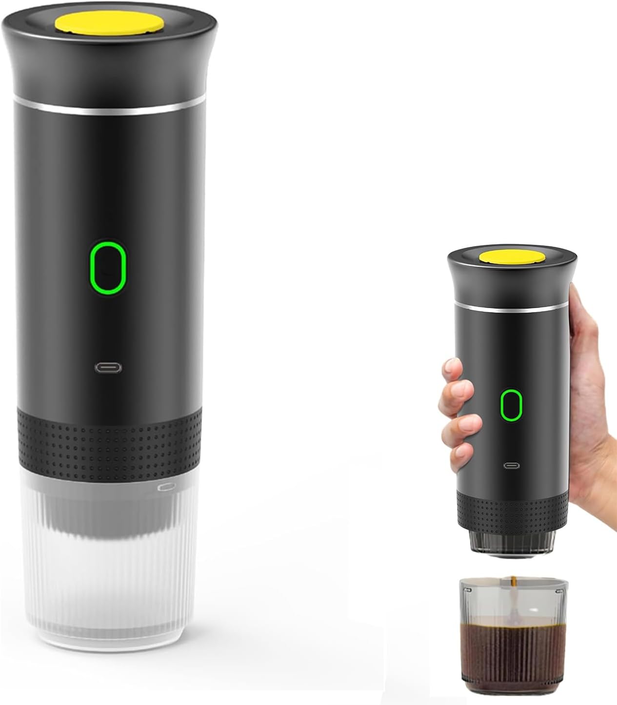 Tragbare Kaffeemaschine – 1 Stück – Abs Und Edelstahl – 12-v-extraktion – Für Camping Und Auto – Schwarz, 8,4 X 24,5 Cm