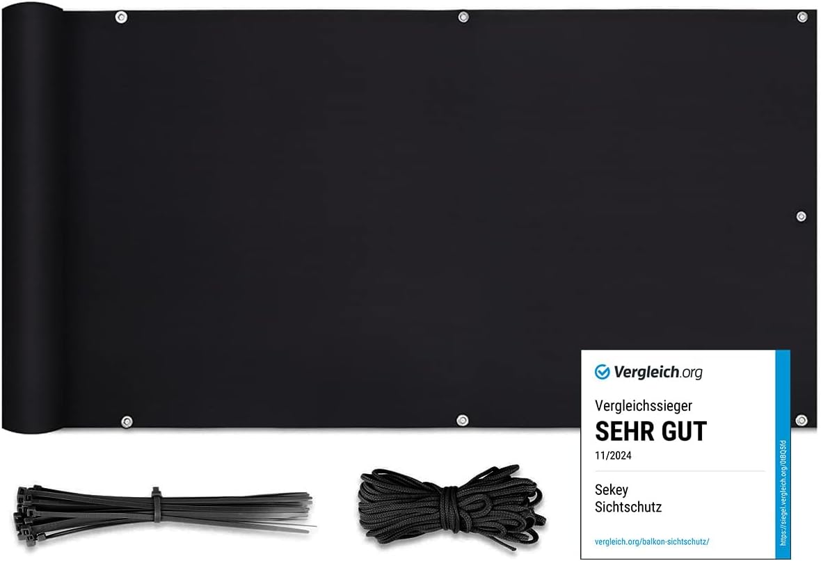 Sichtschutz – 1-teilig – Polyester Pes – Blickdicht, Uv-schutz – Balkon, Garten, Pool – Schwarz, 90 X 300 Cm